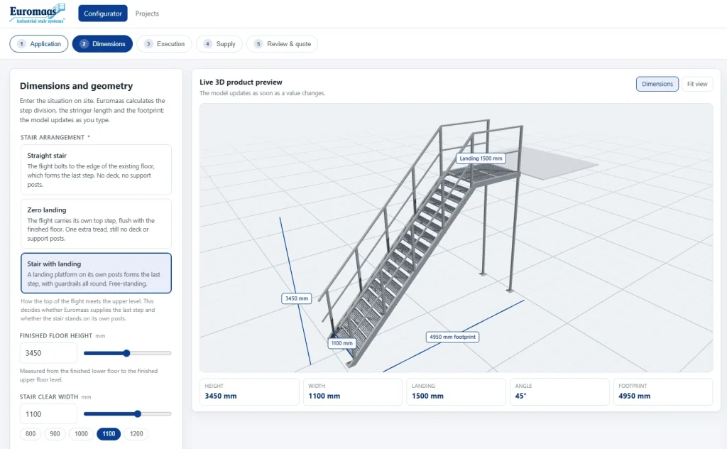 Voorbeeld van de trapconfigurator in een eigen huisstijl
